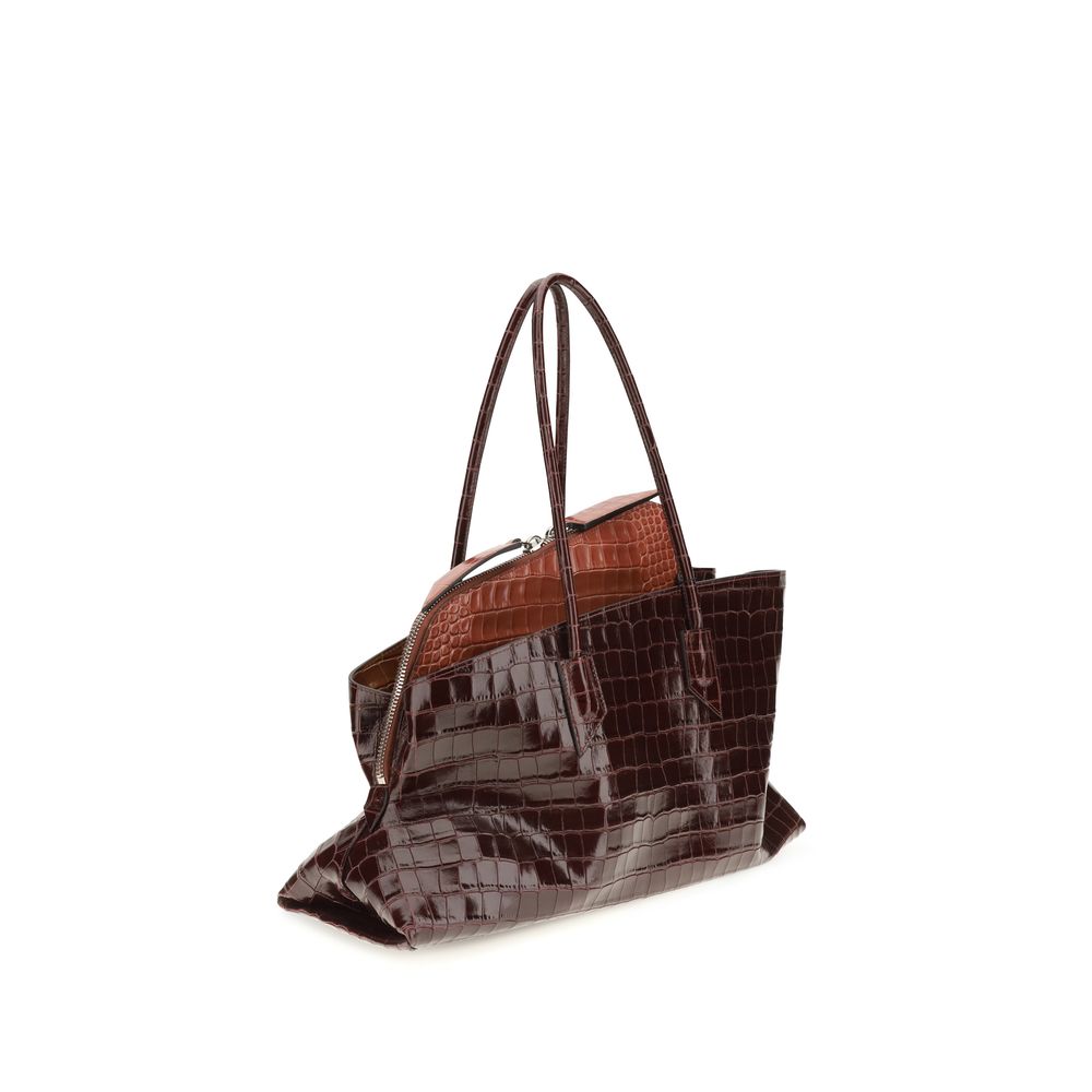 The Attico La Passeggiata Croc Embossed Leather Medium Top Handle Handbag - Bordeaux