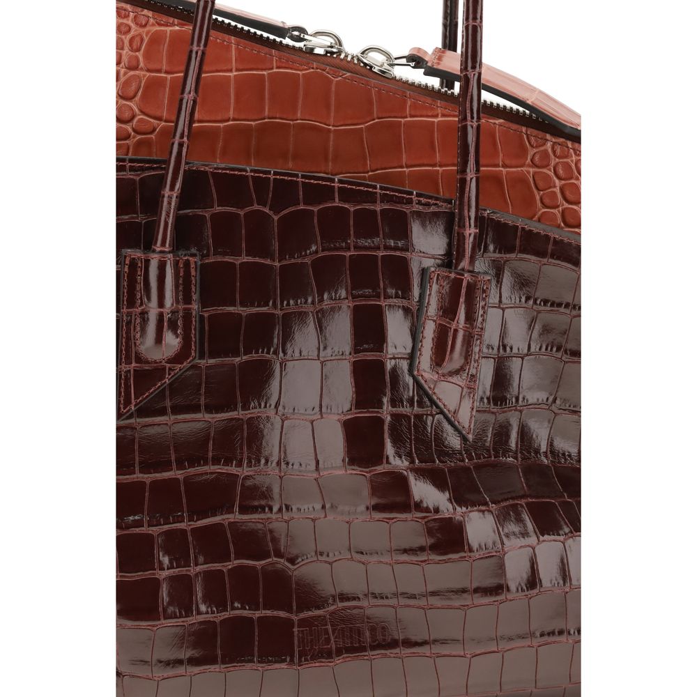 The Attico La Passeggiata Croc Embossed Leather Medium Top Handle Handbag - Bordeaux