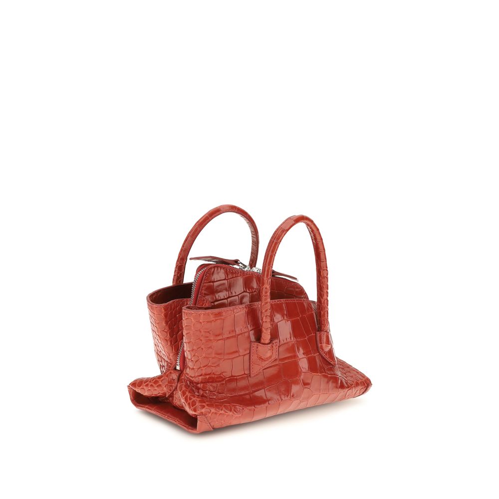 The Attico La Passeggiata Croc Embossed Leather Top Handle Mini Handbag - Red