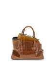 The Attico La Passeggiata Croc Embossed Leather Mini Top Handle Handbag - Tan Brown