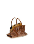 The Attico La Passeggiata Croc Embossed Leather Mini Top Handle Handbag - Tan Brown