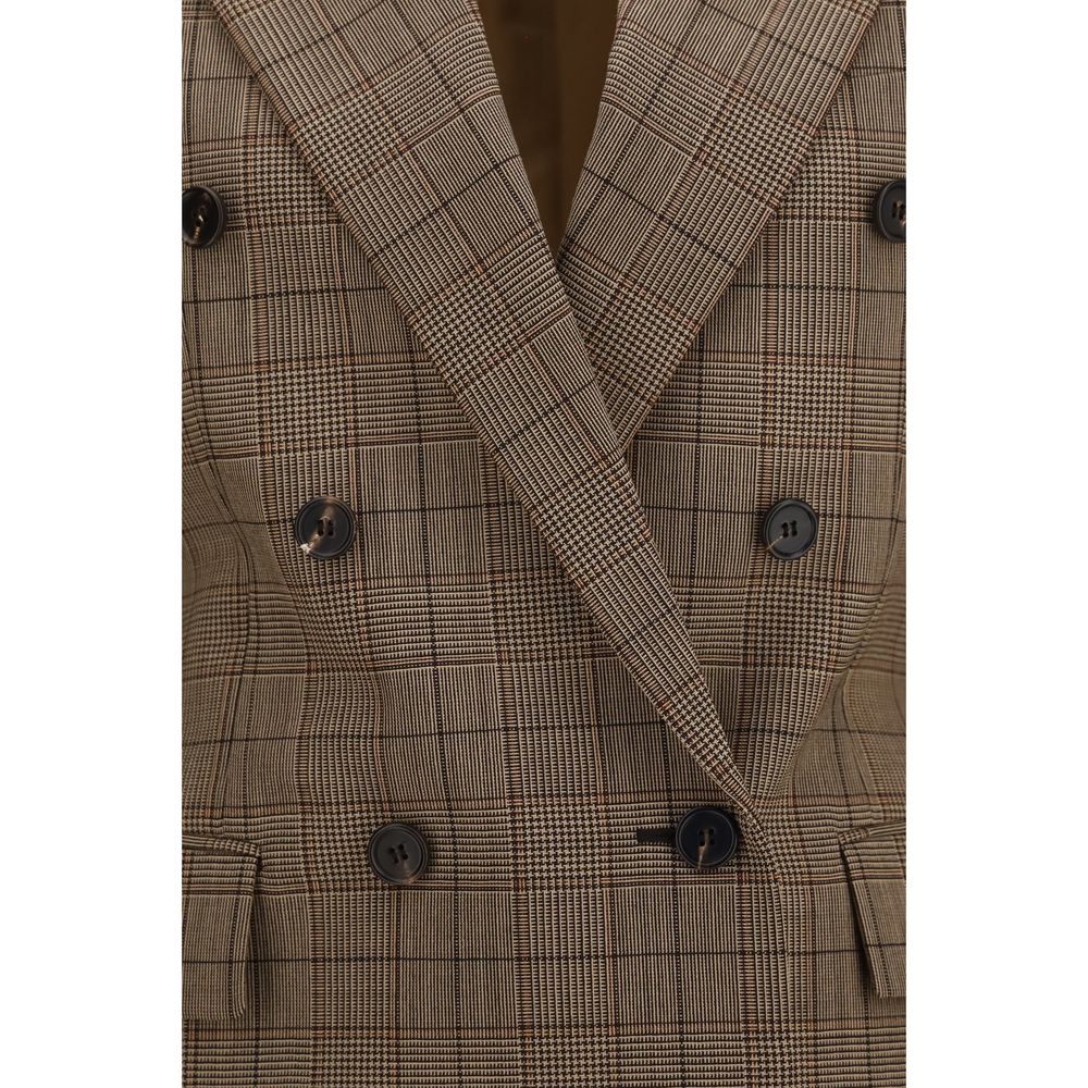 Chloé Wool Checkered Double-Breasted Blazer - Taupe
