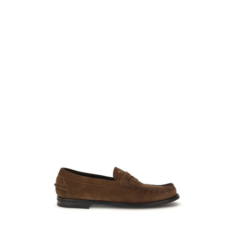 Prada Leather Suede Slip-On Loafers - Dark Brown