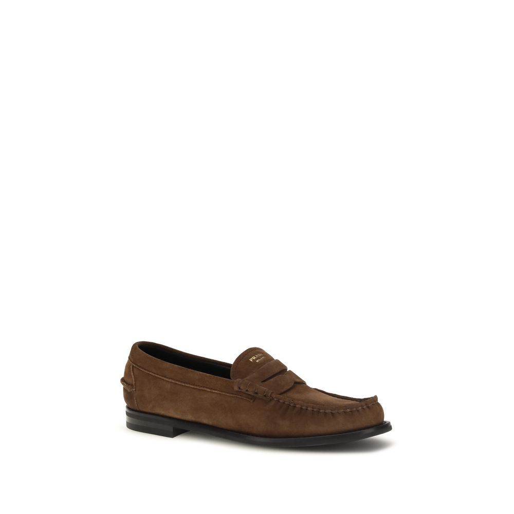 Prada Leather Suede Slip-On Loafers - Dark Brown