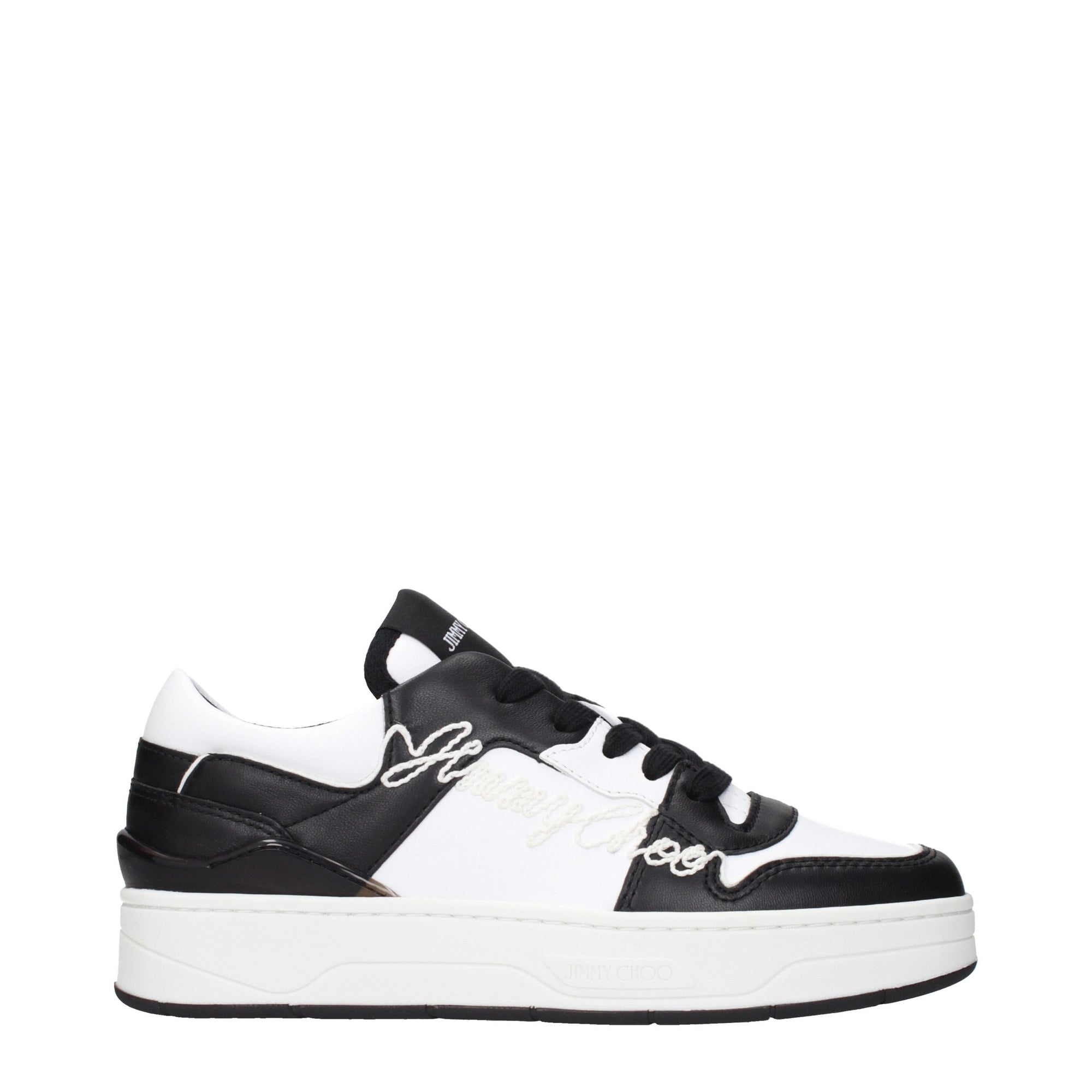 Jimmy Choo Florent Leather Low Top Sneakers - Black & White