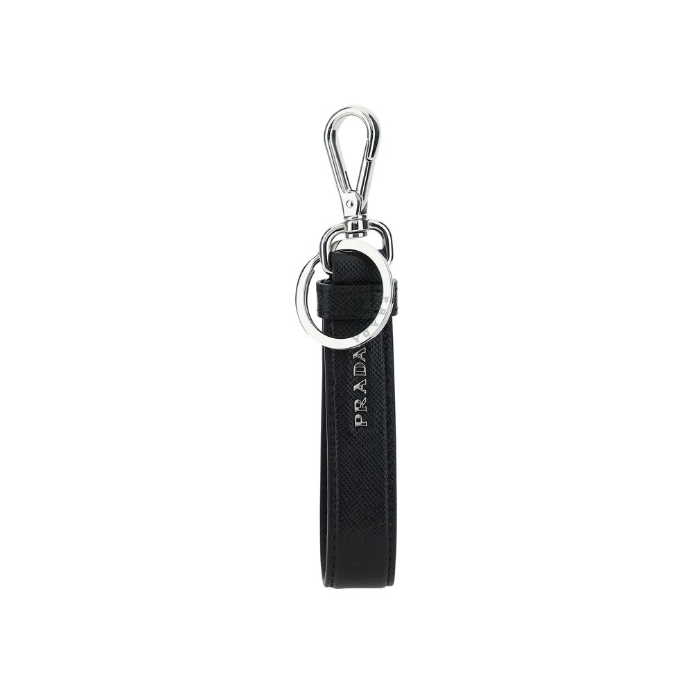 Prada Leather Triangle Logo Keyring - Black