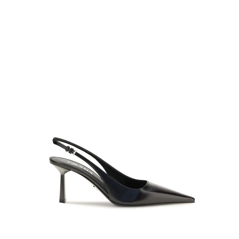 Prada Leather High Heel Slingback Pumps - Black 
