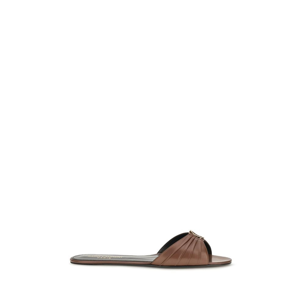 Saint Laurent Leather Babylone Mule Flat Sandals - Brown