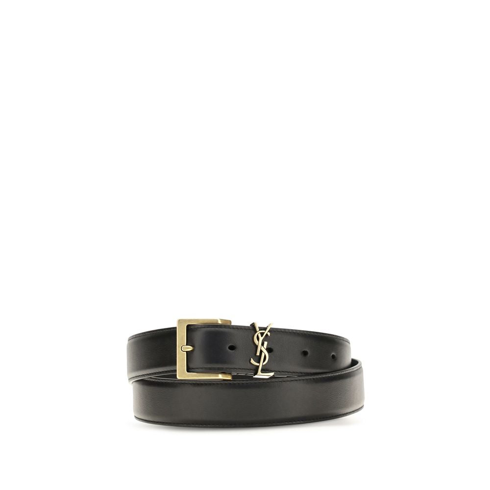 Saint Laurent Leather Box Laque Belt - Black