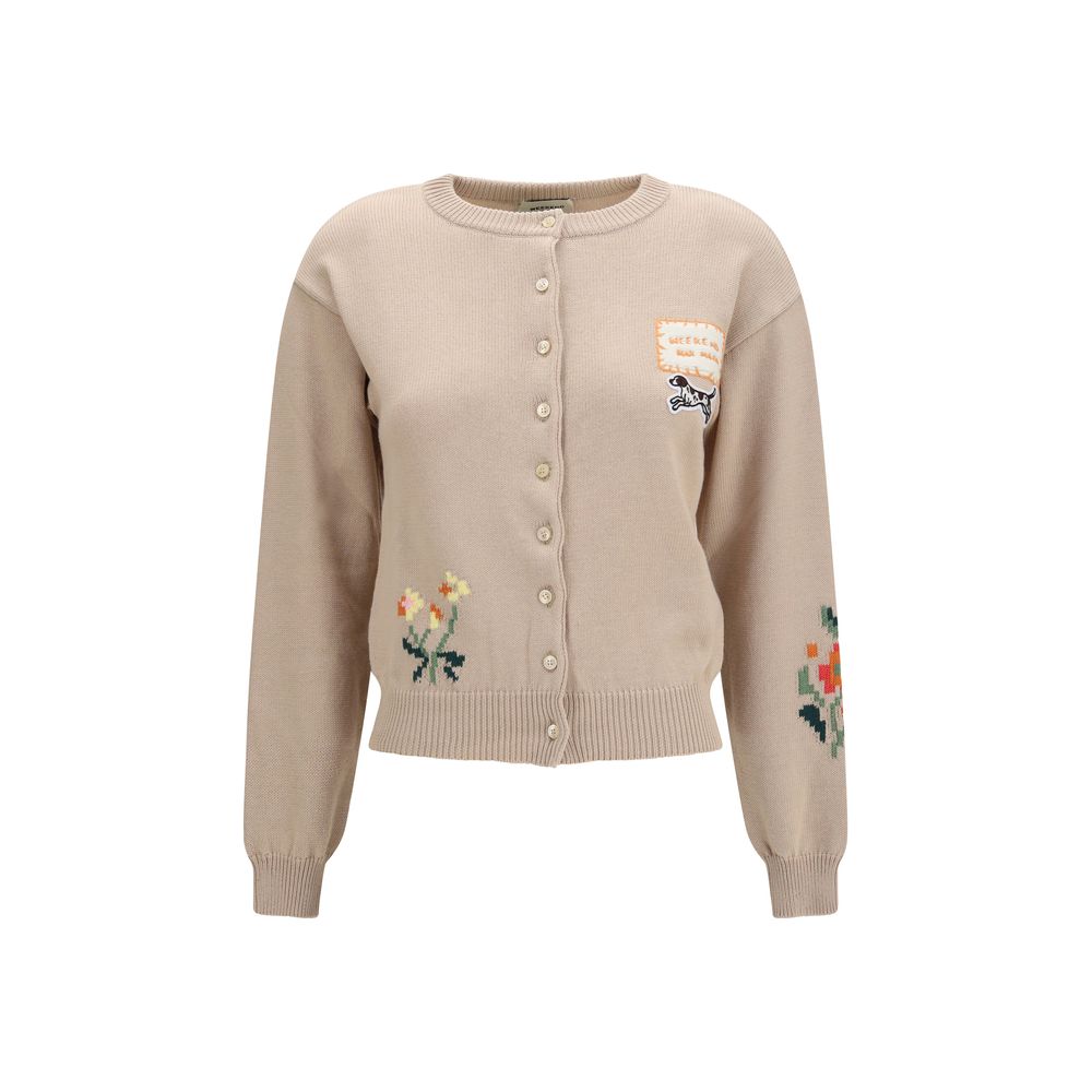 Max Mara Intarsia Cotton Knit Cardigan - Beige