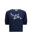 Max Mara Cotton Embroidered Short Sleeve Sweater - Blue