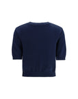 Max Mara Embroidered Short Sleeve Cotton Knit Top - Blue
