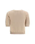 Max Mara Embroidered Short Sleeve Cotton Knit Top - Beige