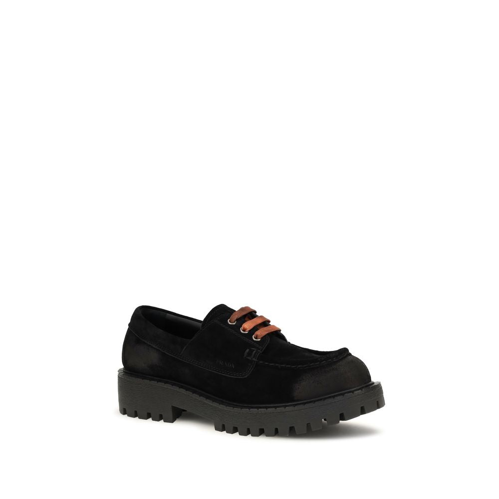 Prada Suede Lace-Up Loafers - Black