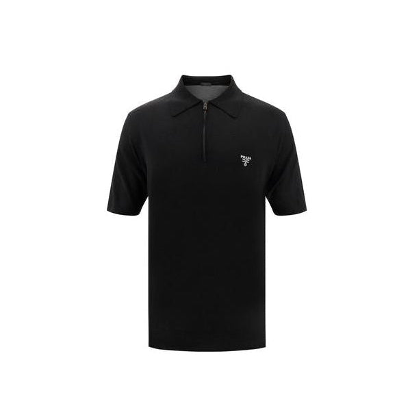 Prada Wool Half-Zip Collar Polo Shirt - Black