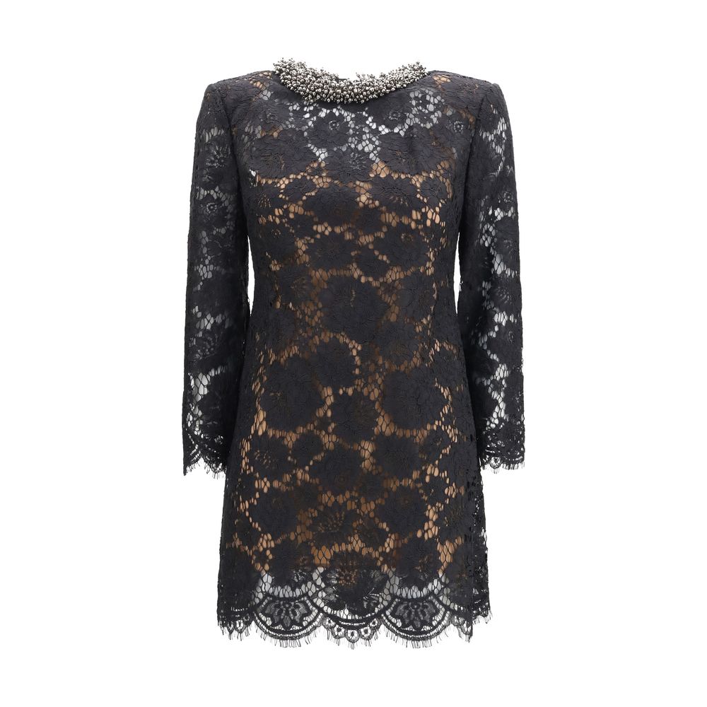 Self-Portrait Lace Jewel Neck Mini Dress - Black