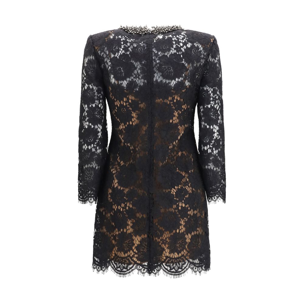 Self-Portrait Lace Jewel Neck Mini Dress - Black