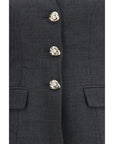 Self-Portrait Pearl Button Collarless Wool Blazer - Gray/Grey