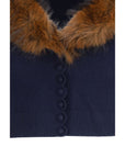 Self-Portrait Wool-Cashmere Faux Fur Collar Cardigan - Deep Blue