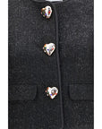Self-Portrait Bouclé Faux Fur Trim Coat Jacket - Black