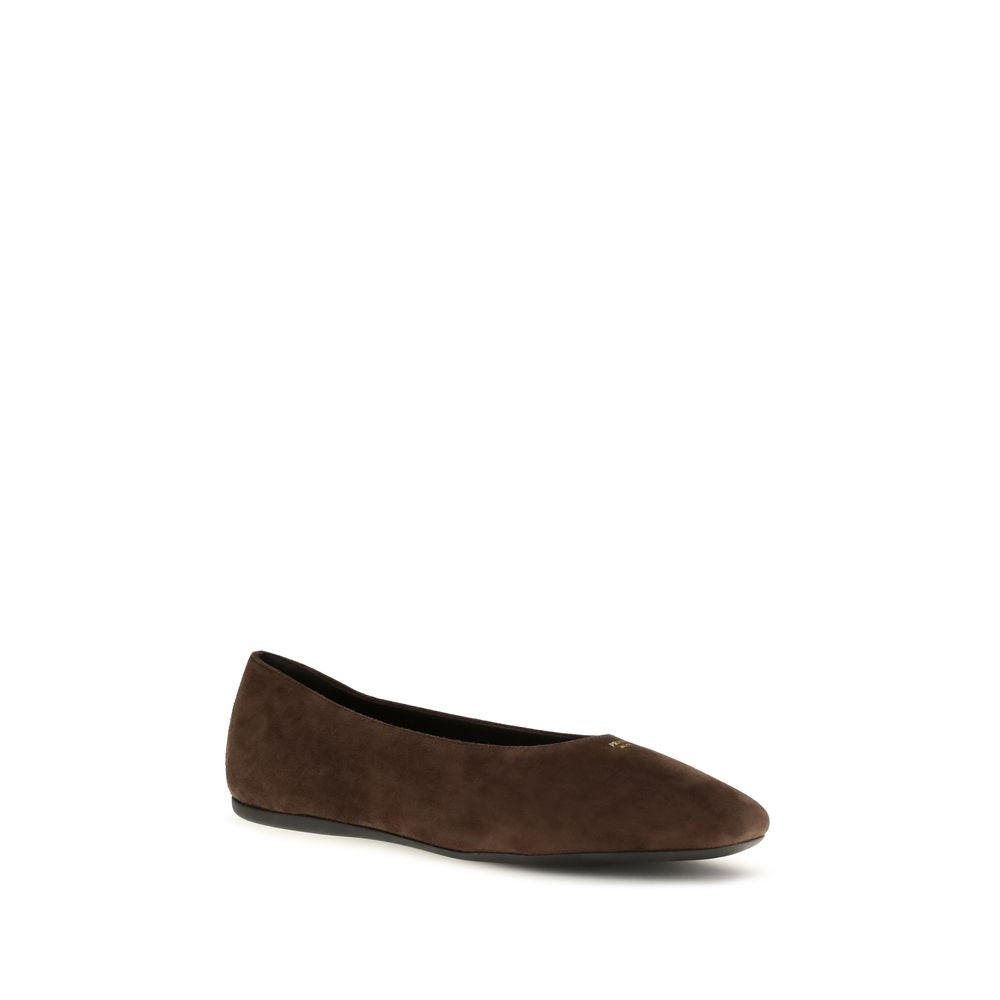 Prada Leather Suede Ballerina Flats - Brown
