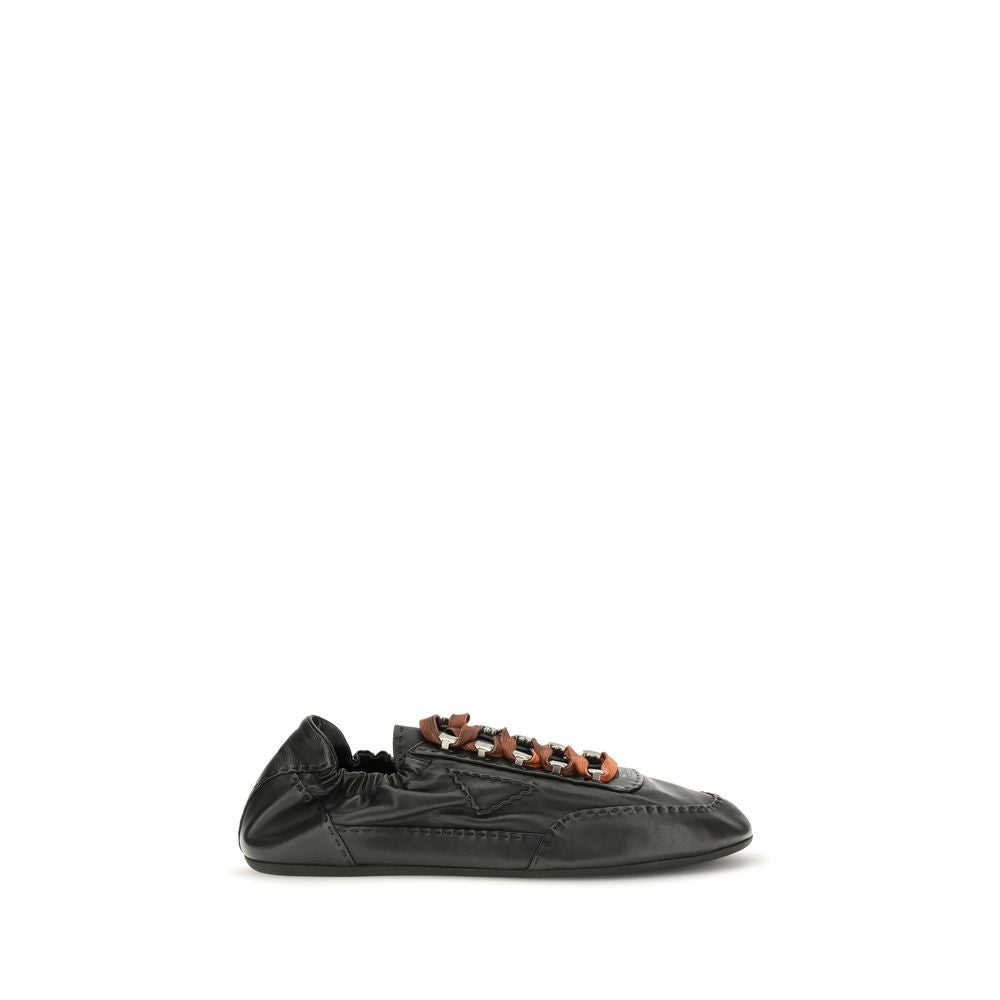 Prada Aged Leather Low Top Sneakers - Black