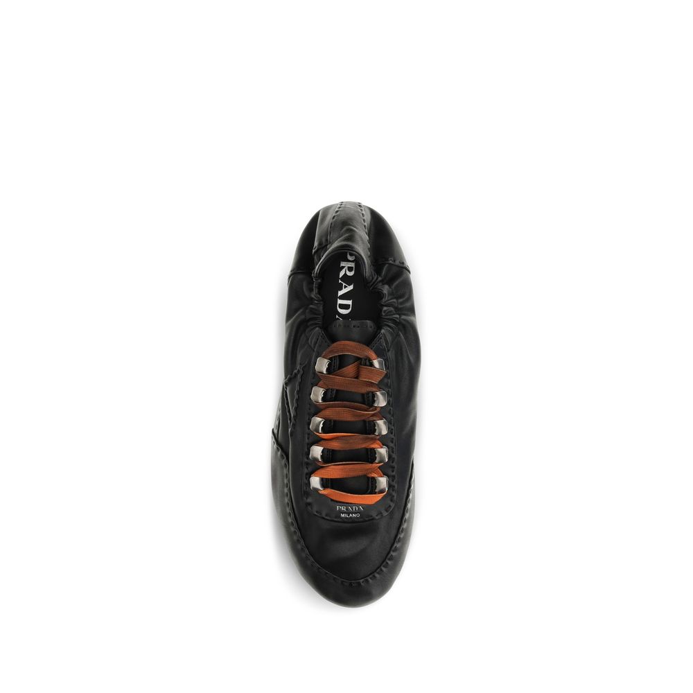 Prada Aged Leather Low Top Sneakers - Black