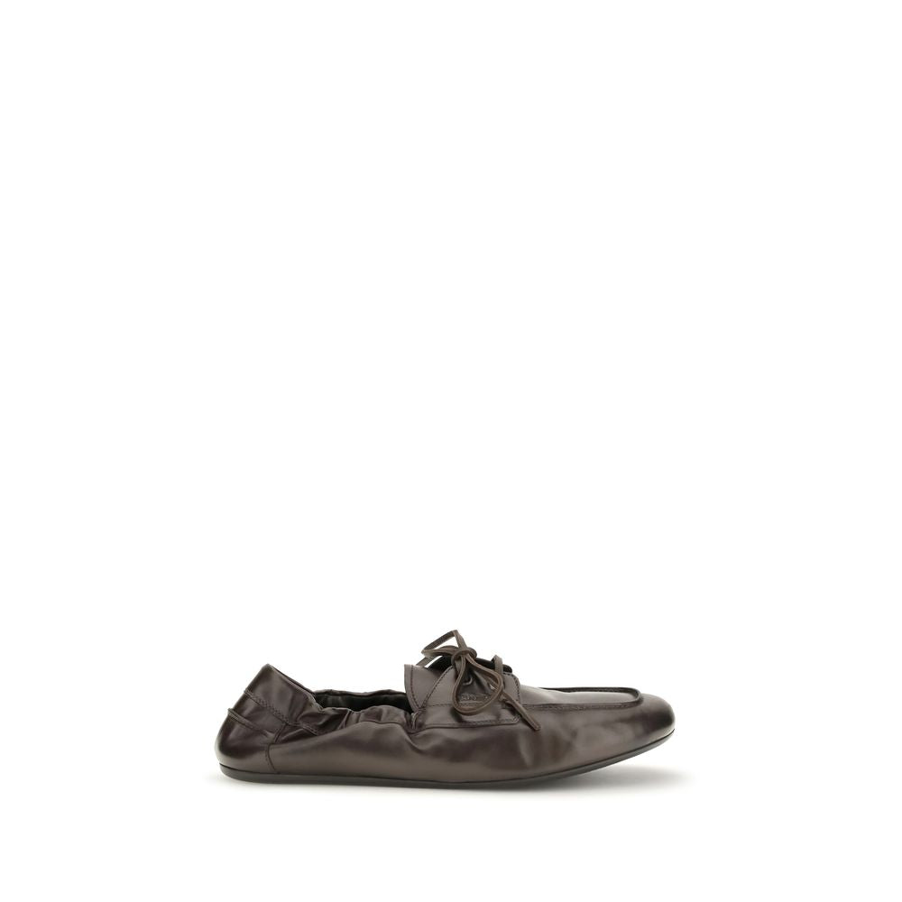 Prada Leather Aged-Effect Lace-Up Shoes - Brown