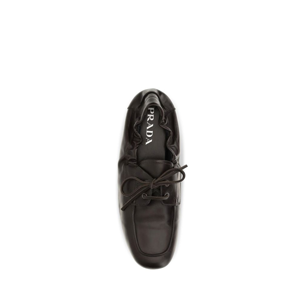 Prada Leather Aged-Effect Lace-Up Shoes - Brown