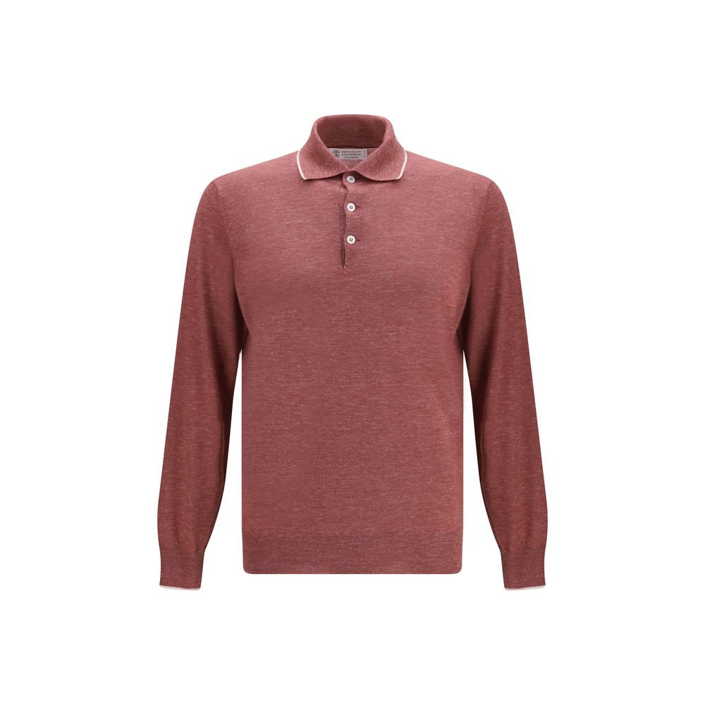 Brunello Cucinelli Cashmere Long Sleeve Polo Top - Vintage Red