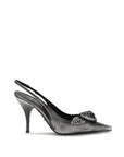 Prada Floral Appliqué Slingback High Heels - Metallic Gray/Grey