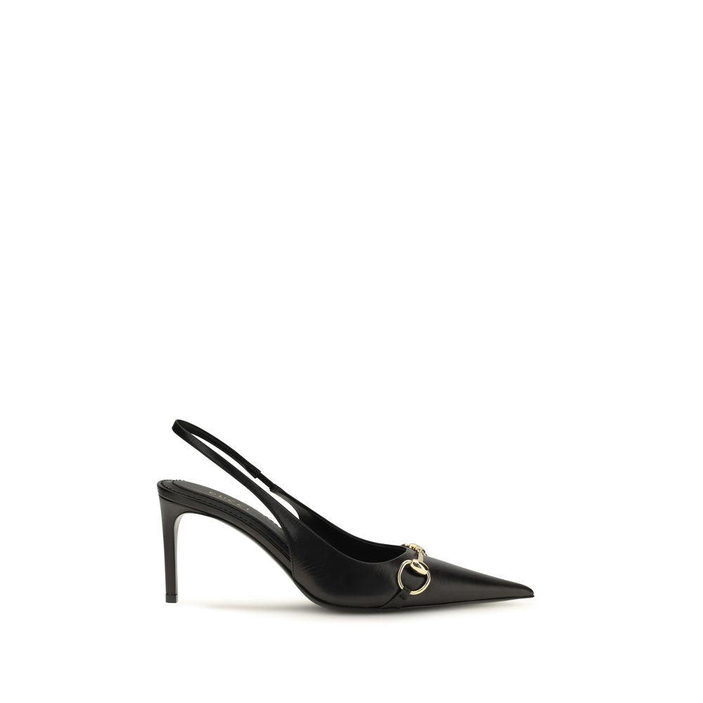Gucci Leather Horsebit Slingback High Heel Pumps