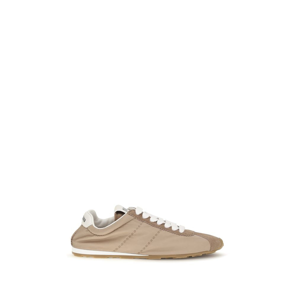 Miu Miu Plume Suede Leather Low Top Sneakers - Beige 
