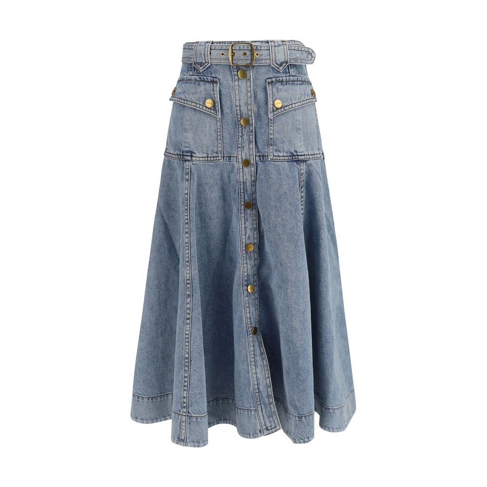 Zimmermann Midi Cargo Denim Skirt - Vintage Blue