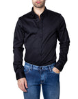 Armani Exchange Minimalist Classic Collar Shirt Cotton-Rich - black
