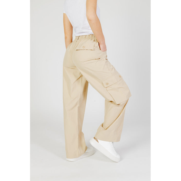 Only Wide Cotton-Blend Leg Cargo Pants - Beige