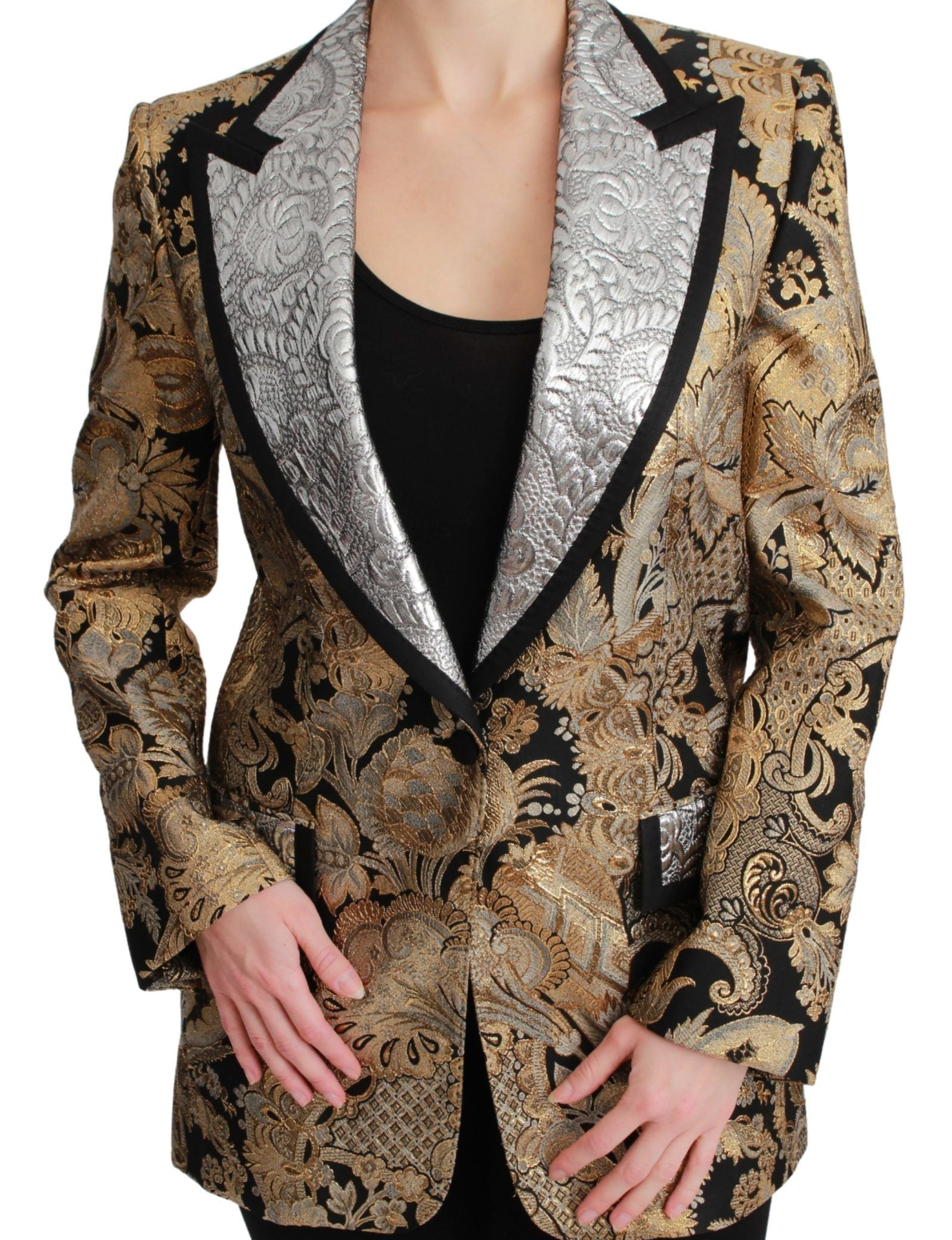 Dolce & Gabbana Silver & Gold Floral Jacquard Blazer Jacket