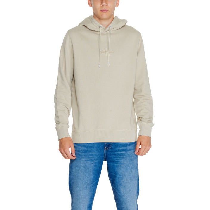 Calvin Klein Jeans Logo 100% Cotton Beige/Cream Hooded Pullover