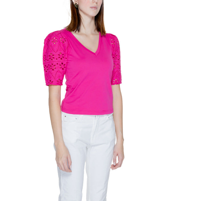 Morgan De Toi 100% Cotton Demure Lace Short Sleeve Top - pink