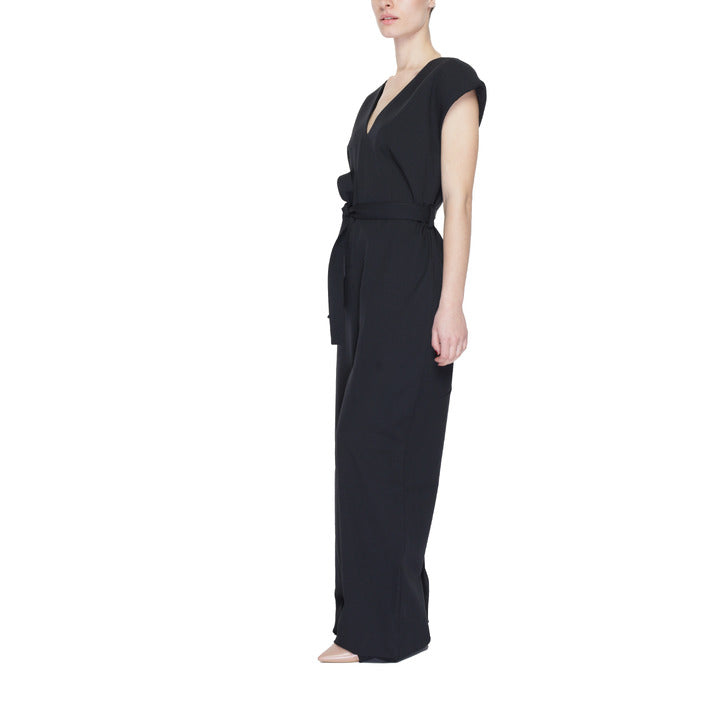 Vila Clothes All Black Front Tie Maxi Jumpsuit