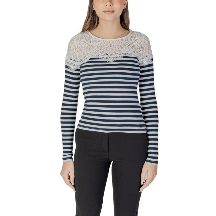 Morgan De Toi Lace & Stripe Cotton Long Sleeve Top