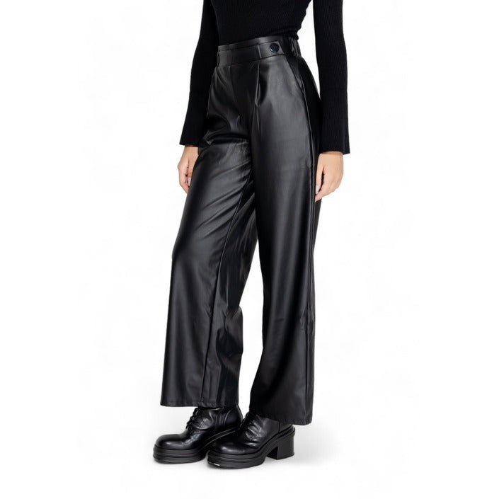 JDY Vegan Leather Black High Waisted Wide Leg Pants 