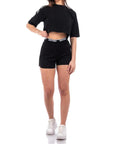 Moschino Logo Sleepwear & Loungewear Cotton-Rich Mini Shorts - Black
