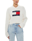 Tommy Hilfiger Logo V-Neck Loose-Fit Cropped Sweater - white, cream