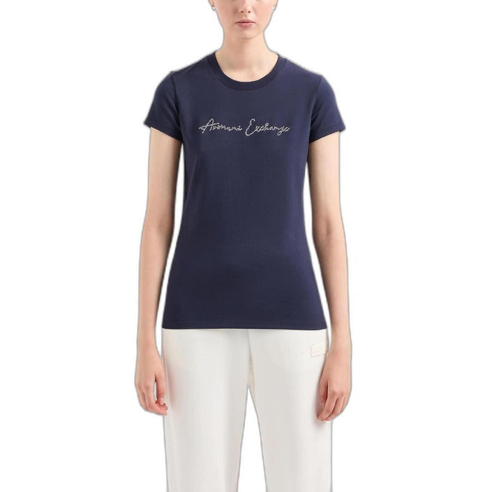 Armani Exchange Embellished Logo Cotton-Rich T-Shirt - blue