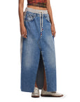 Desigual Hybrid Long Middle Slit Denim Skirt