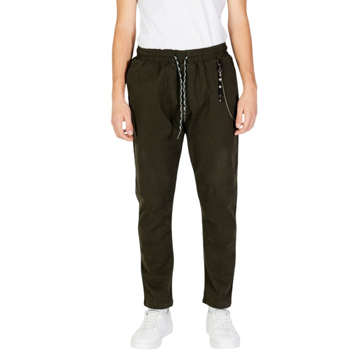 Gianni Lupo Straight Leg Fit Chain Drape Front Tie Pants Cotton-Rich