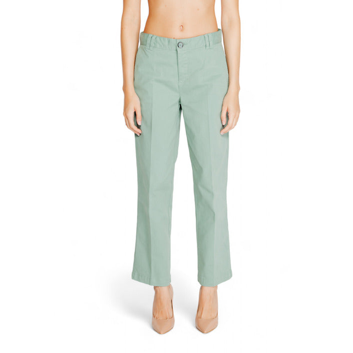 Street One Turquoise Green Straight Leg Ankle Cut Pants Cotton-Rich 