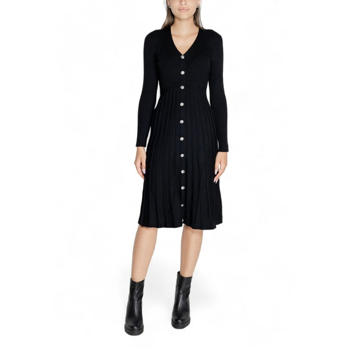 Morgan De Toi Button-Down Winter Black Midi Dress - Wool Blend