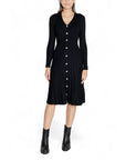 Morgan De Toi Button-Down Winter Black Midi Dress - Wool Blend